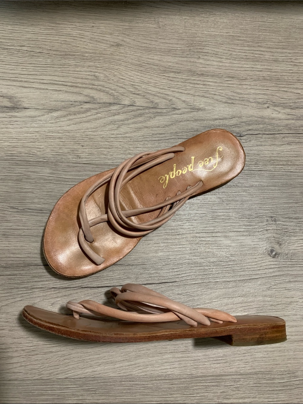 Free People Kayla Tan Twisted-Strap Leather Slide Sandals size 6